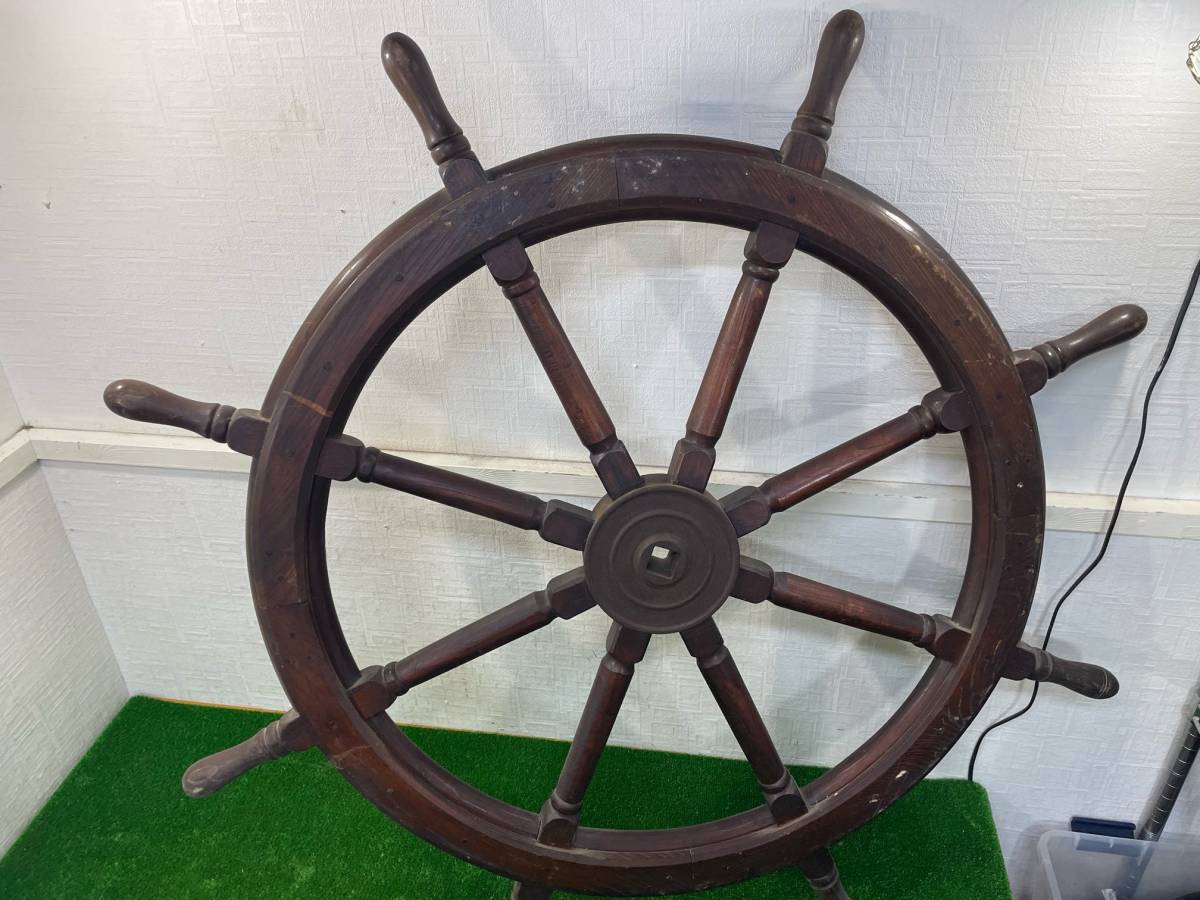 N) レトロ 大きな船 舵 木製ラット 120cm オブジェ 飾り | contifarma.pe