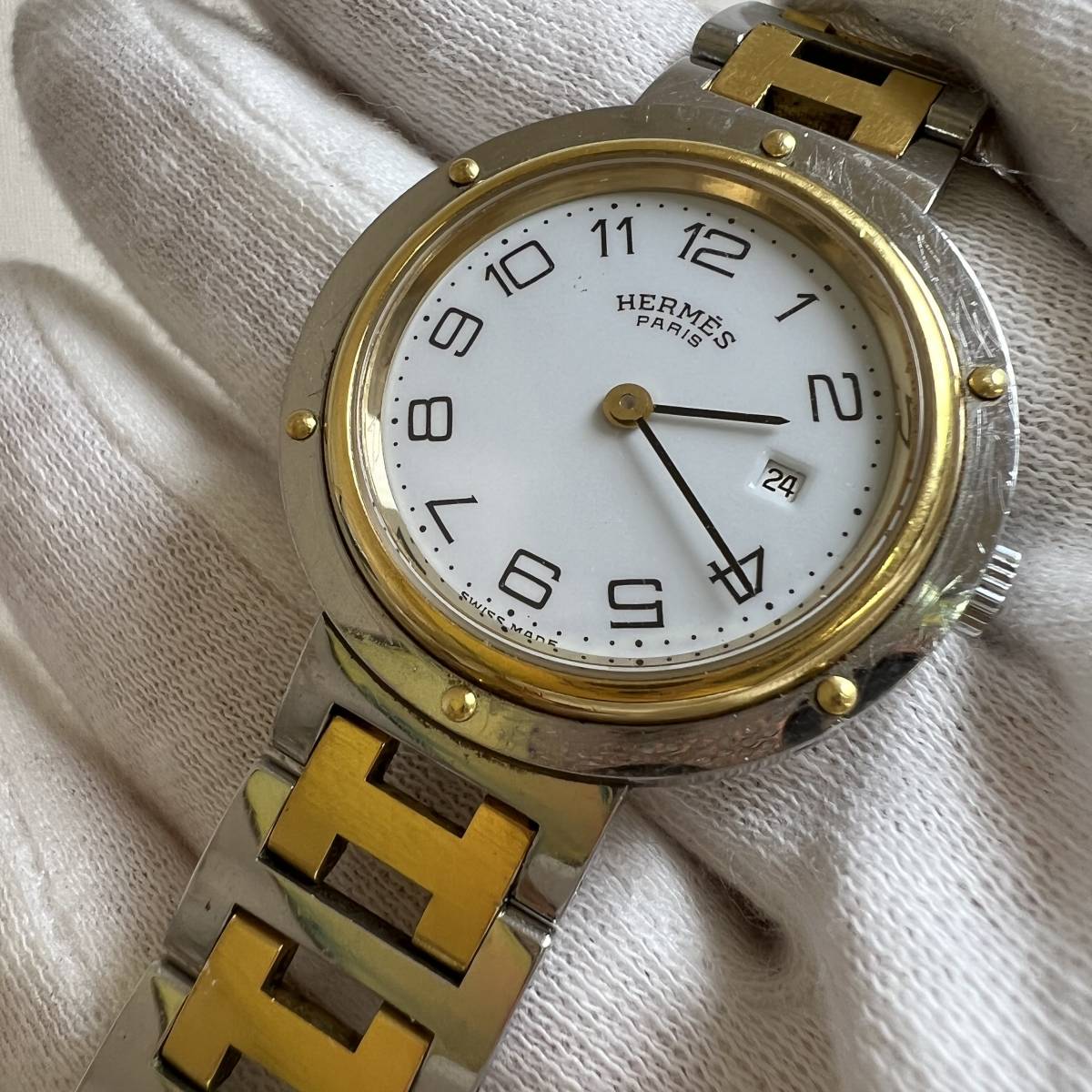 稼働品】HERMES Clipper 37mm Quartz 腕時計 レディース