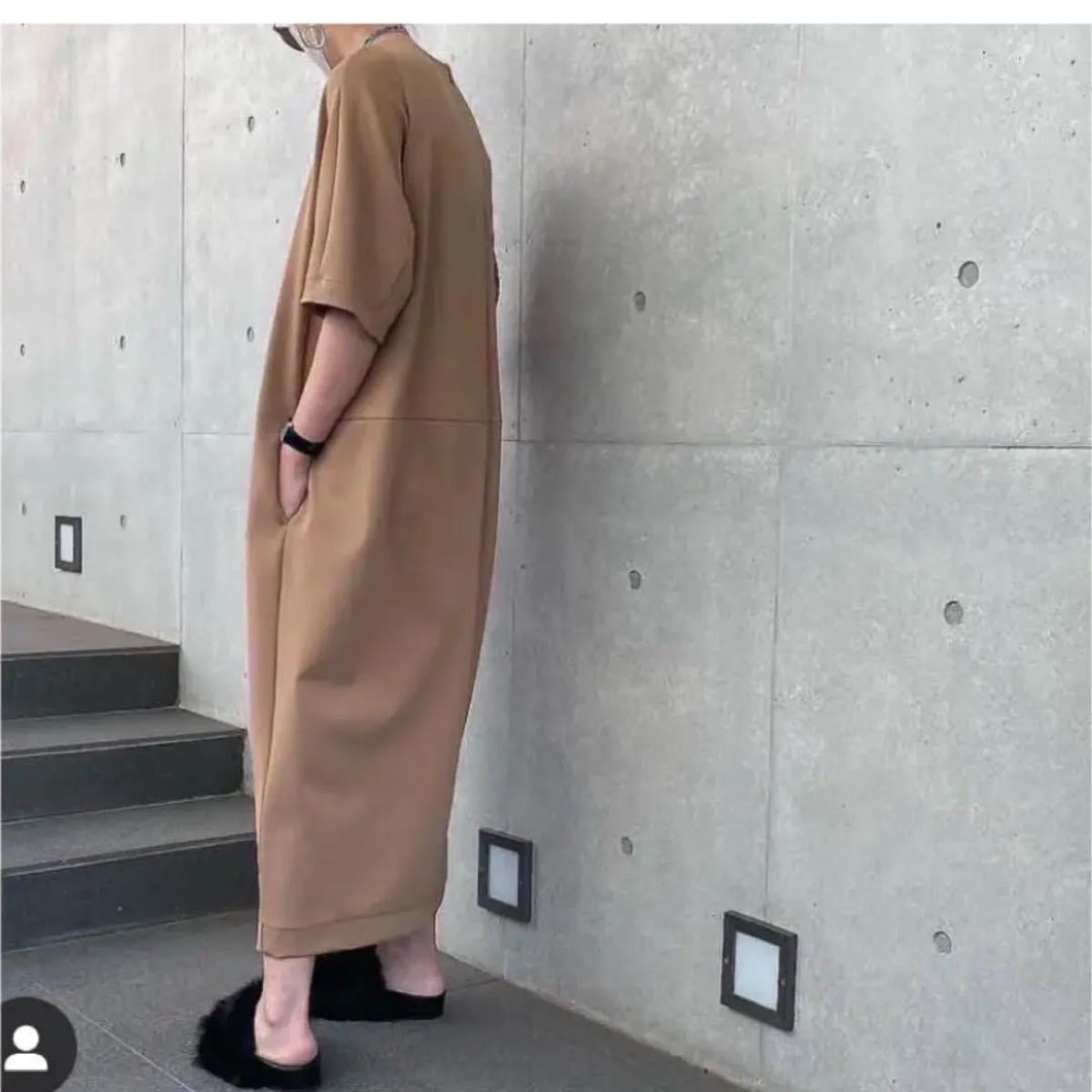 ローヘン LOHEN ハーフスリーブコクーンワンピース キャメル