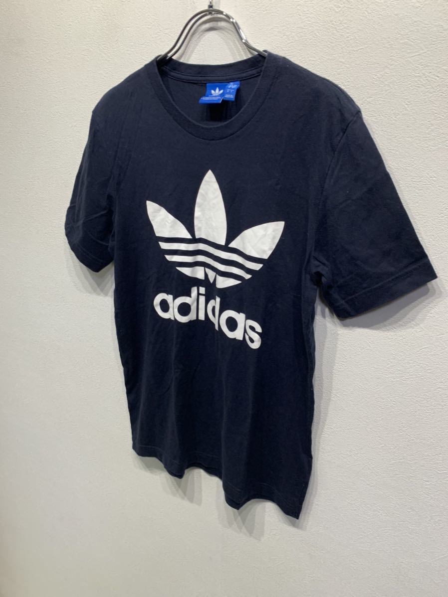 【人気】adidas/アディダス 　Tシャツ　メンズOサイズ　トレフォイル　黒／ブラック　ビッグロゴ　三つ葉　K1954_画像2