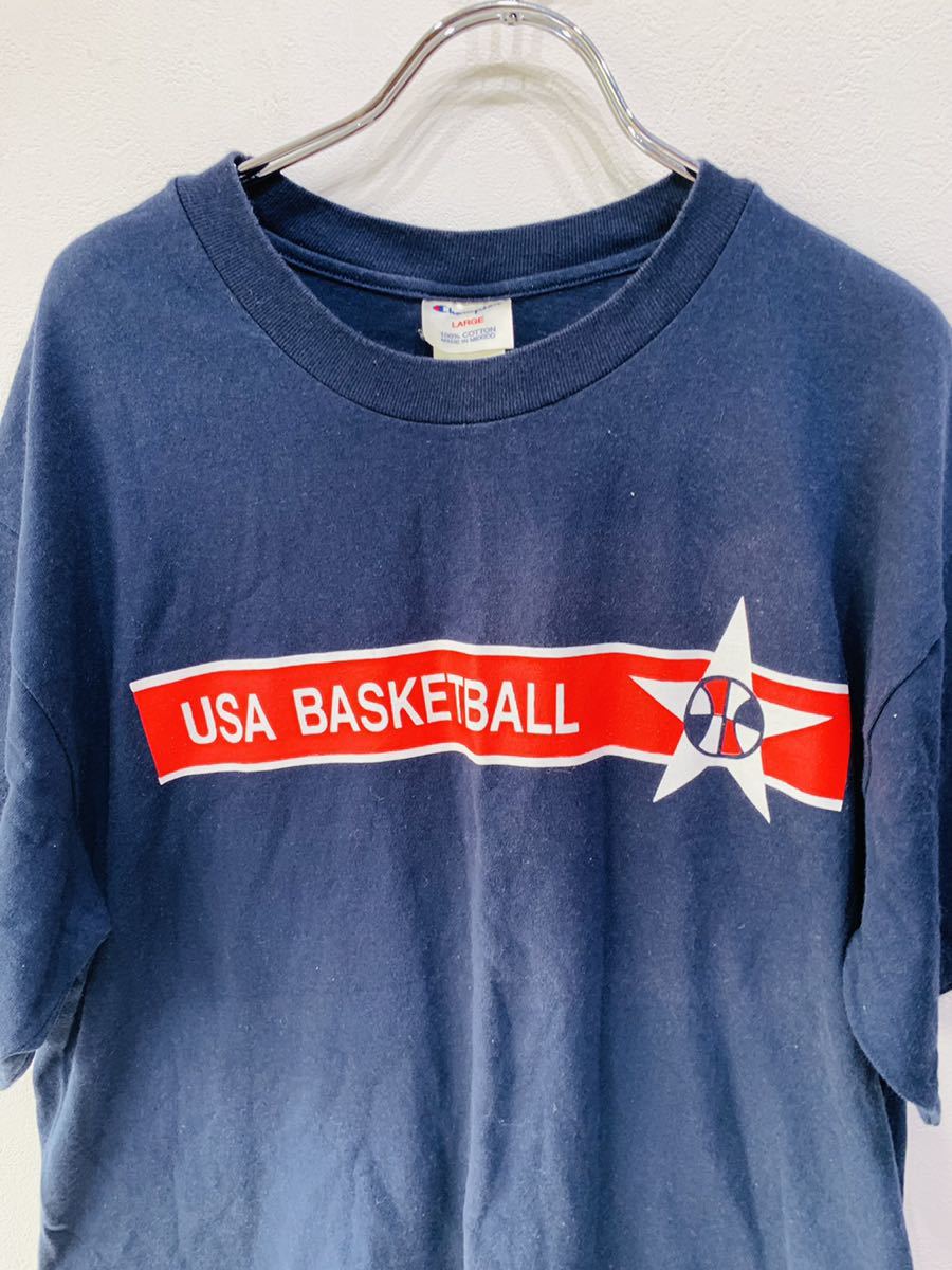 【人気】Champion／チャンピオン　USA　バスケットボール　Tシャツ　紺/ネイビー　メンズL　大きいサイズ　アメリカ　古着　K1909_画像2