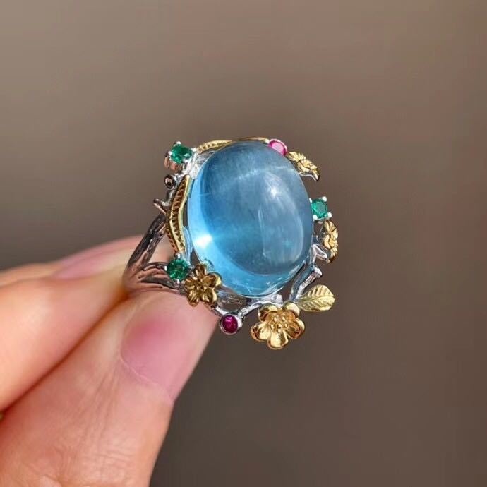 天然】アクアマリン リング s925 14x11mm | contifarma.pe