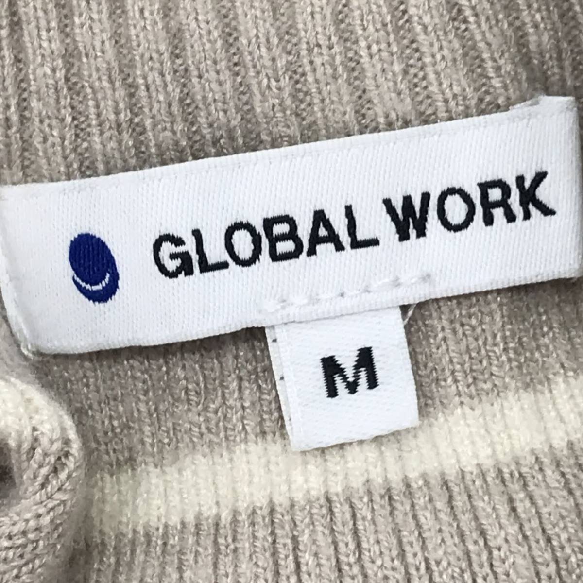 GLOBAL WORK　グローバルワーク　メルティーニットタートルネック　Mサイズ　ベージュ　ボーダー柄　　G-198　USED_画像7