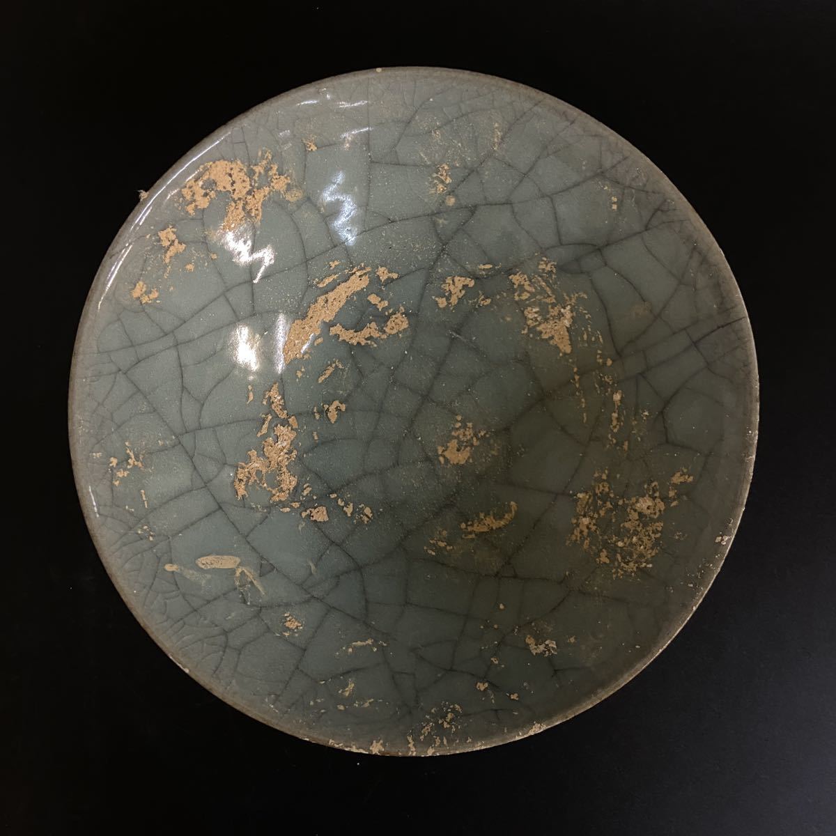 中国 宋代 官窯 青磁 茶碗 平茶碗 時代物 藏出 3