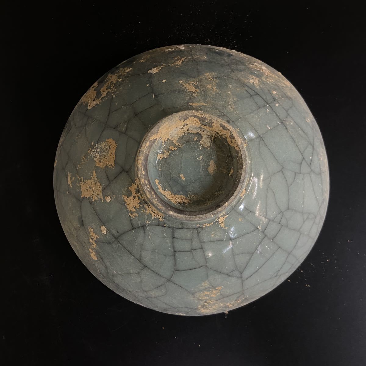 中国 宋代 官窯 青磁 茶碗 平茶碗 時代物 藏出 7