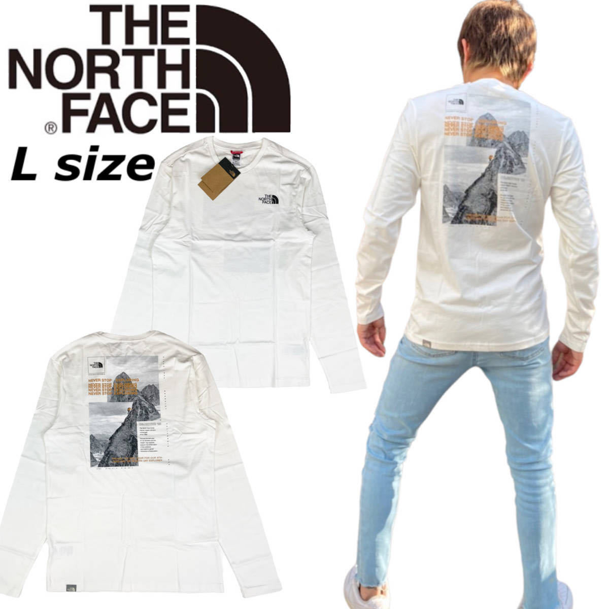 ザ ノースフェイス The North Face 長袖 Tシャツ NF0A7ZDY バックロゴ 白 Lサイズ THE NORTH FACE COLLAGE LS TEE 新品