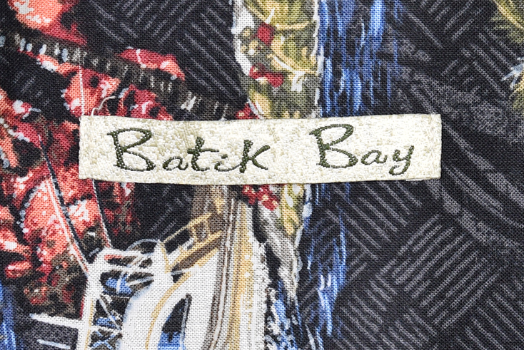 【送料無料】 Batik Bay バティックベイ レーヨン アロハシャツ ハワイアンシャツ 総柄 パームツリー 黒 メンズS ブラック 古着 CB1106_画像8