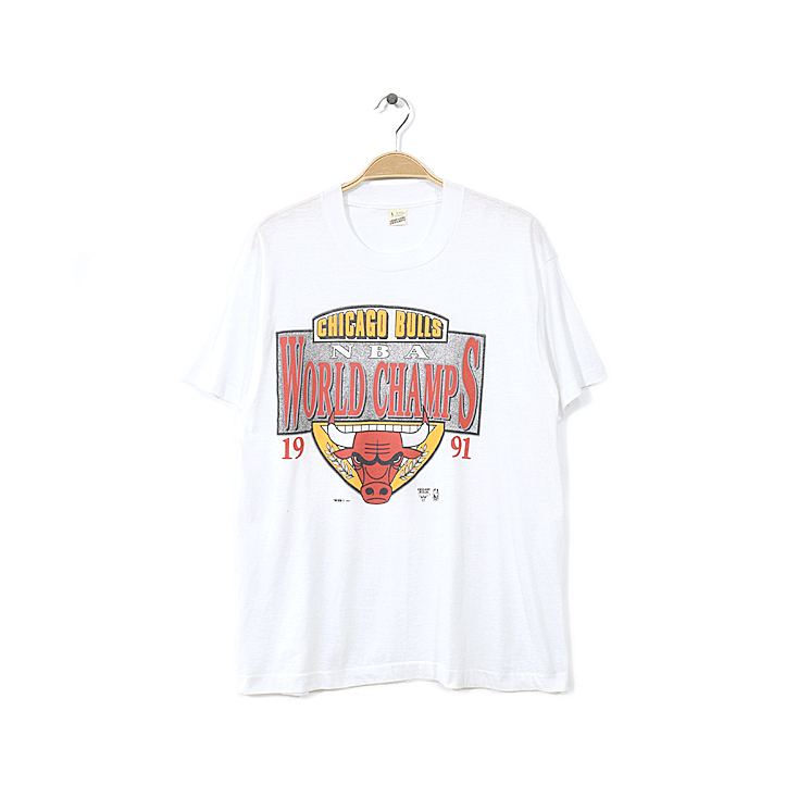 【送料無料】 90S USA製 ヴィンテージ NBA シカゴブルズ ロゴプリント Tシャツ メンズL シングルステッチ バスケットボール 古着 BB0574_画像1