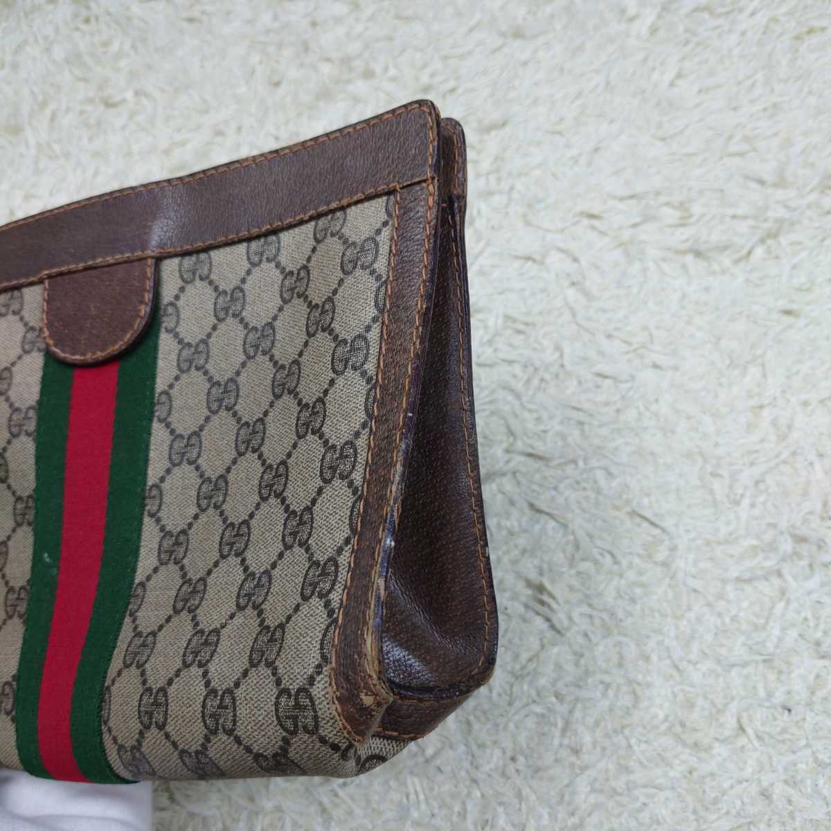 1円 GUCCI グッチ シェリーライン GG柄 PVC レザー クラッチバッグ