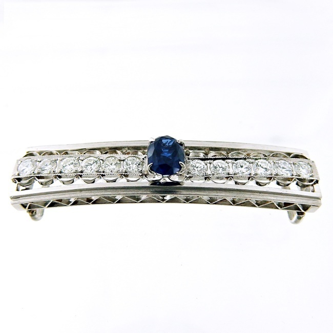 欲しいの Pt850 ☆ 帯留め サファイア0.99ct 9月誕生石 ◇ダイヤモンド サファイア