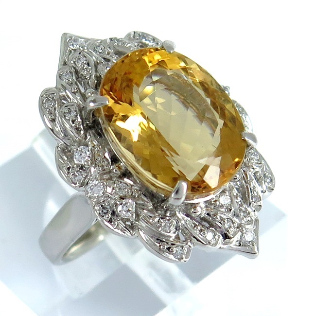 Pt900★リング 指輪 天然トパーズ9.70ct 11月誕生石 ◇ダイヤモンド0.25ct ●12号 ■ソーティング付き 【中古】/s22934 10005046