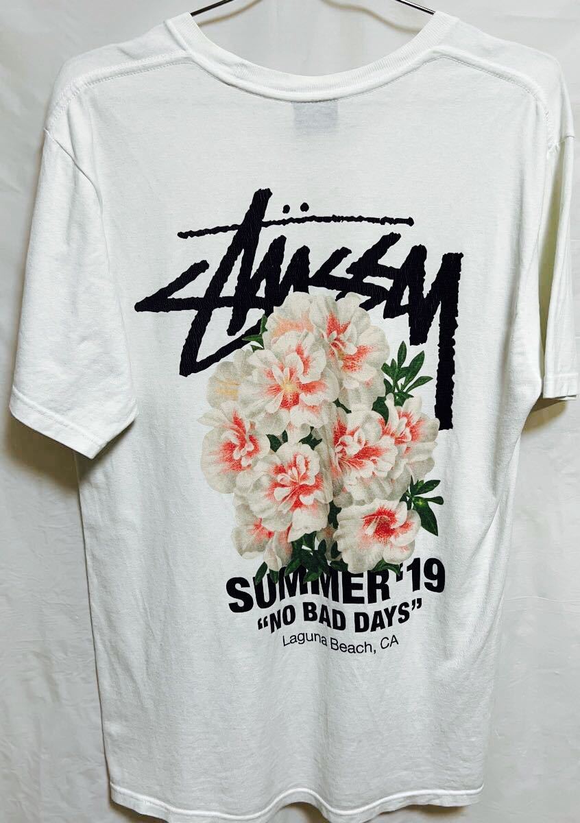 STUSSY stussy ステューシー Tシャツ 半袖 ホワイト フラワープリント ステューシーロゴ　メキシコ製 Mサイズ　花柄
