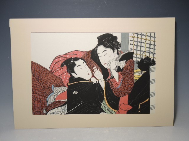 30041/○喜多川歌麿 江戸伝承大錦 手摺木版画 『歌まくら・くやしい