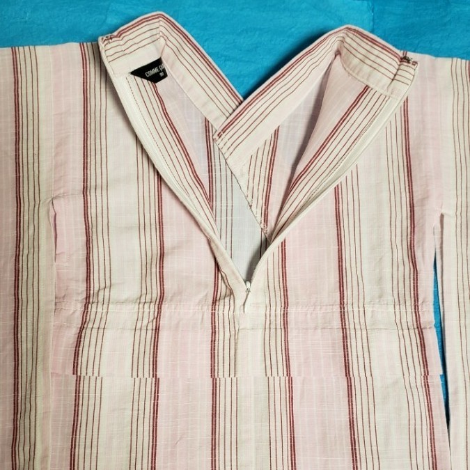 コムサイズム 浴衣 ワンピース 90cm ピンク 白 エンジ 縦縞 金魚 レース 帯付き 綿 女の子浴衣 浴衣ドレス 一体型 