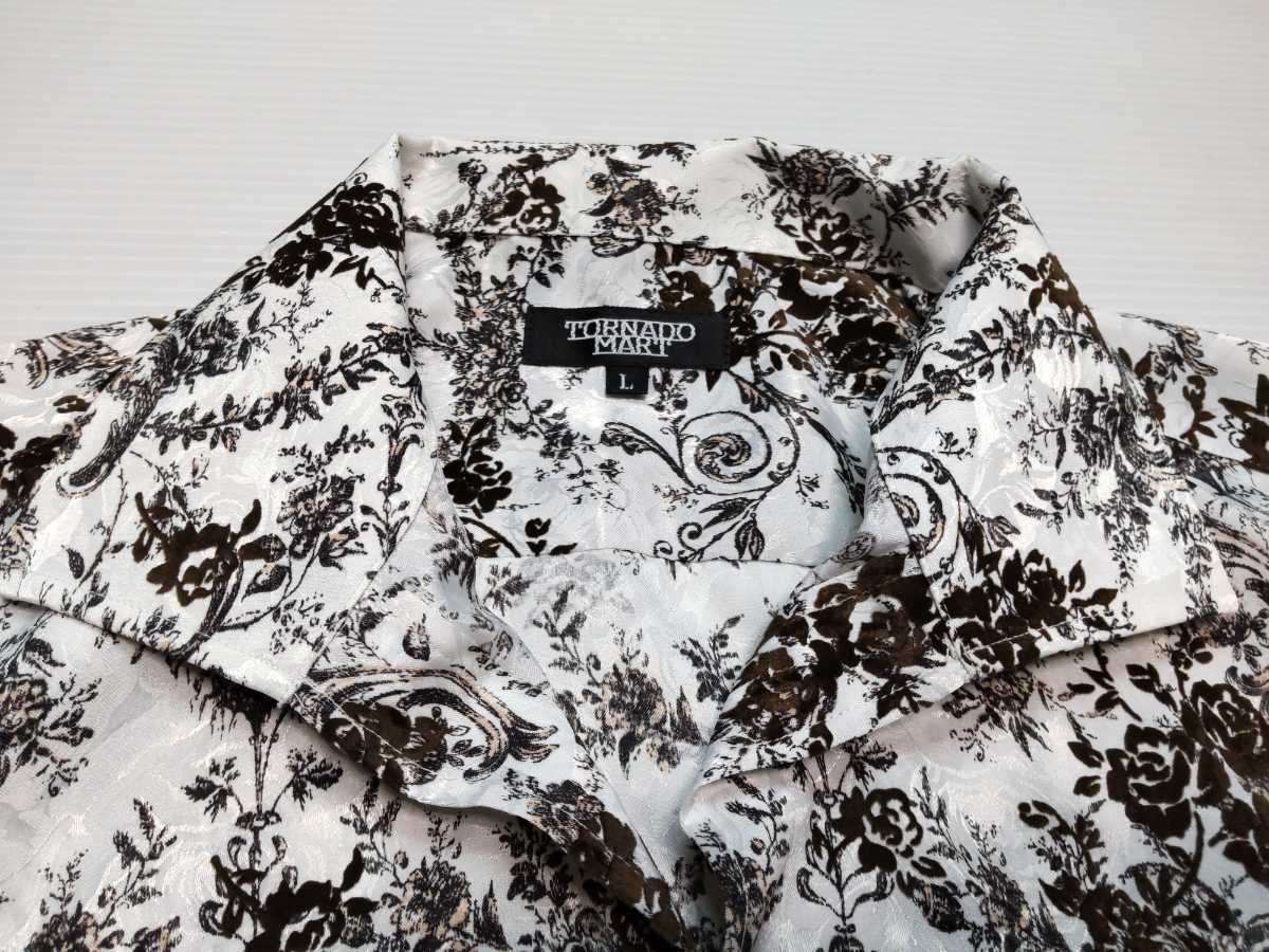 美品☆トルネードマート☆微光沢 花柄 シャツ フロッキー加工/size:L