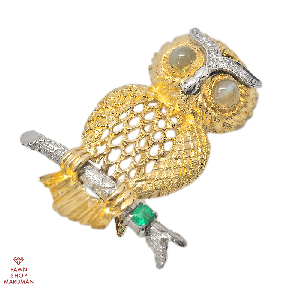 Нет бренда K18YG PT900 Cats Aymond Emerald Owl Croach 1,13CT 0,15CT 0,08CT