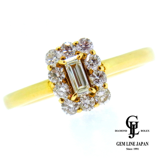 シンプル ラウンド&バケット ダイヤモンド 0.50ct K18YG リング www