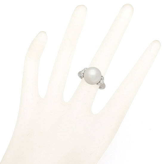 Pt900 south . pearl 11mm diamond 0.23ct ring 