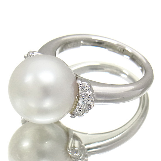 Pt900 south . pearl 11mm diamond 0.23ct ring 