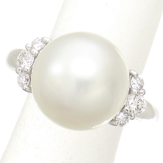Pt900 south . pearl 11mm diamond 0.23ct ring 
