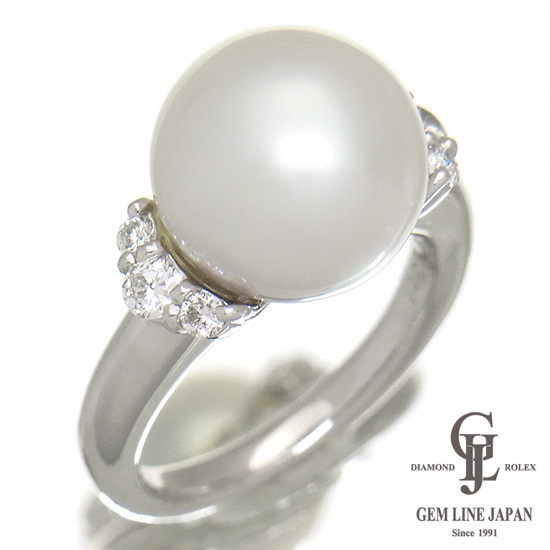 Pt900 south . pearl 11mm diamond 0.23ct ring 