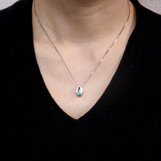 Pt900/Pt850 tourmaline 0.10ct diamond 0.04ct necklace 