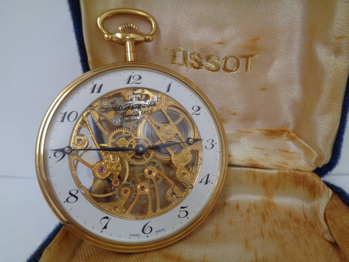 ☆美品 稼働品 TISSOT ティソ 懐中時計 ホワイト文字盤 スケルトル