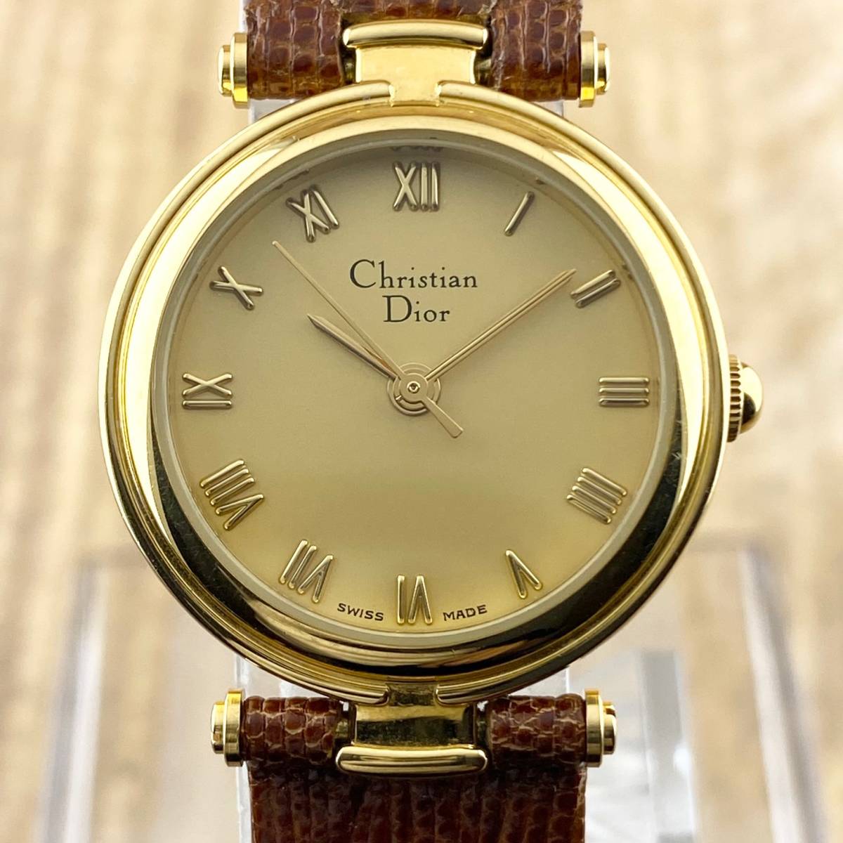 Christian Dior クリスチャン ディオール 腕時計 レディース 3005 ゴールド文字盤 ローマン ラウンドフェイス 可動品