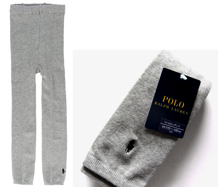 POLO ラルフローレン新品!マーク刺繍入レギンス 10分丈 110-130 グレー送料無料