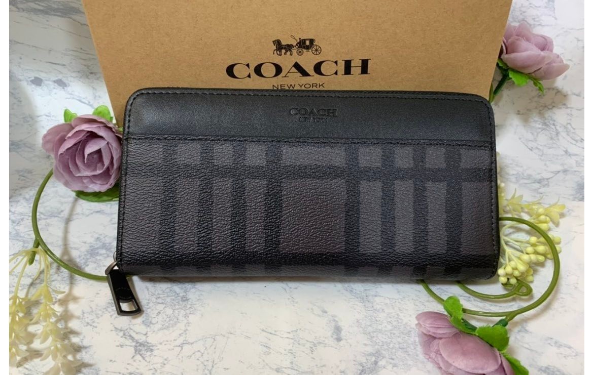 コーチ メンズ チェック 灰色 グレー 長財布 新品 | contifarma.pe