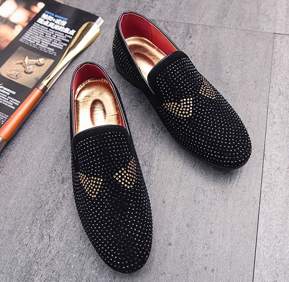 *NEW* men's TL00393-24.0cm/38 business shoes Loafer slip-on shoes black & Gold (3 color ) rivet casual 
