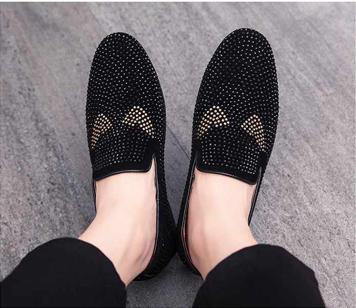 *NEW* men's TL00393-24.0cm/38 business shoes Loafer slip-on shoes black & Gold (3 color ) rivet casual 