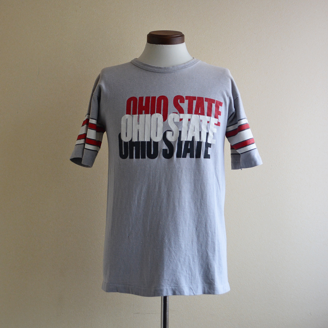 70s Champion WIN フットボールTシャツ OHIO STATE 表記L 後期 バータグ グレー MADE IN USA ビンテージ チャンピオン 古着_画像1