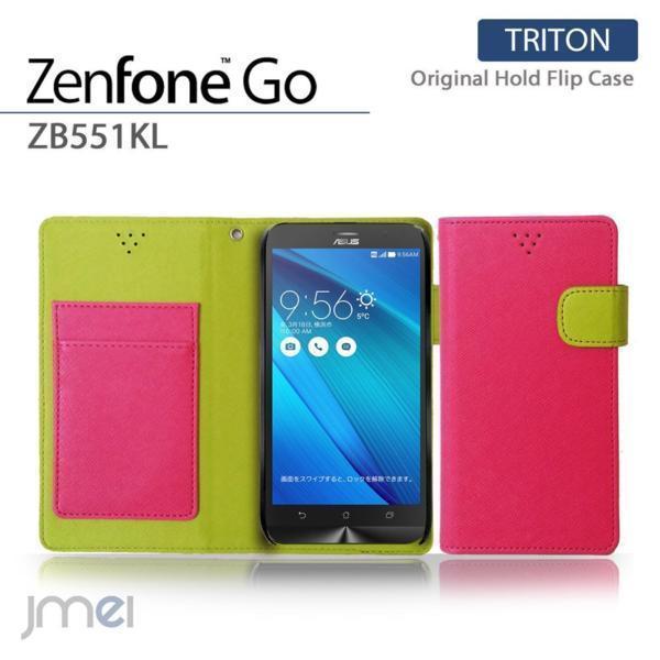 Zenfone Go ZB551KL ケース レザー手帳型ケース カード収納付 マグネットバンド 閉じたまま通話可 ホットピンク 53　_画像1