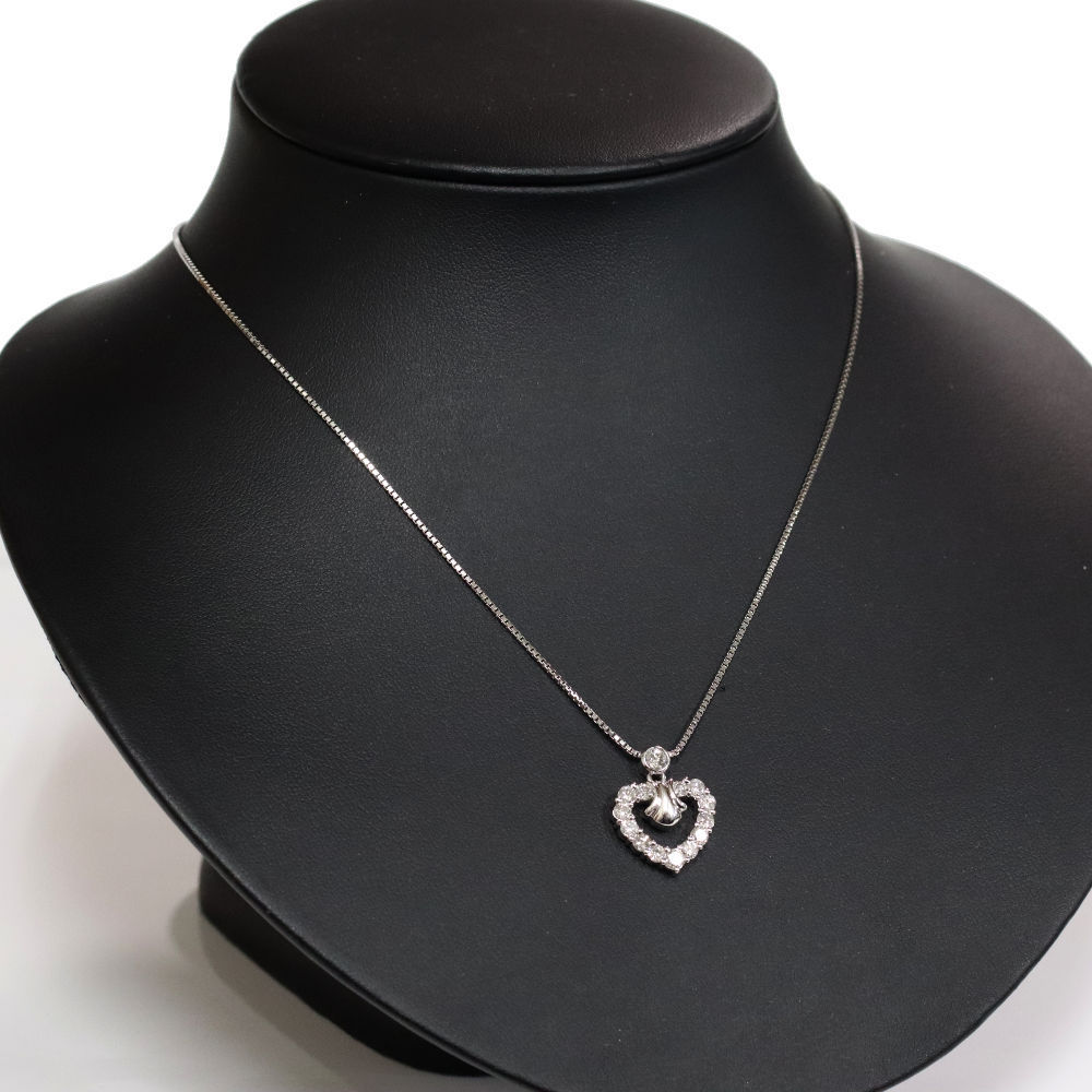 Pt900/850 diamond Heart necklace D1.00 8.1g 38-40cm