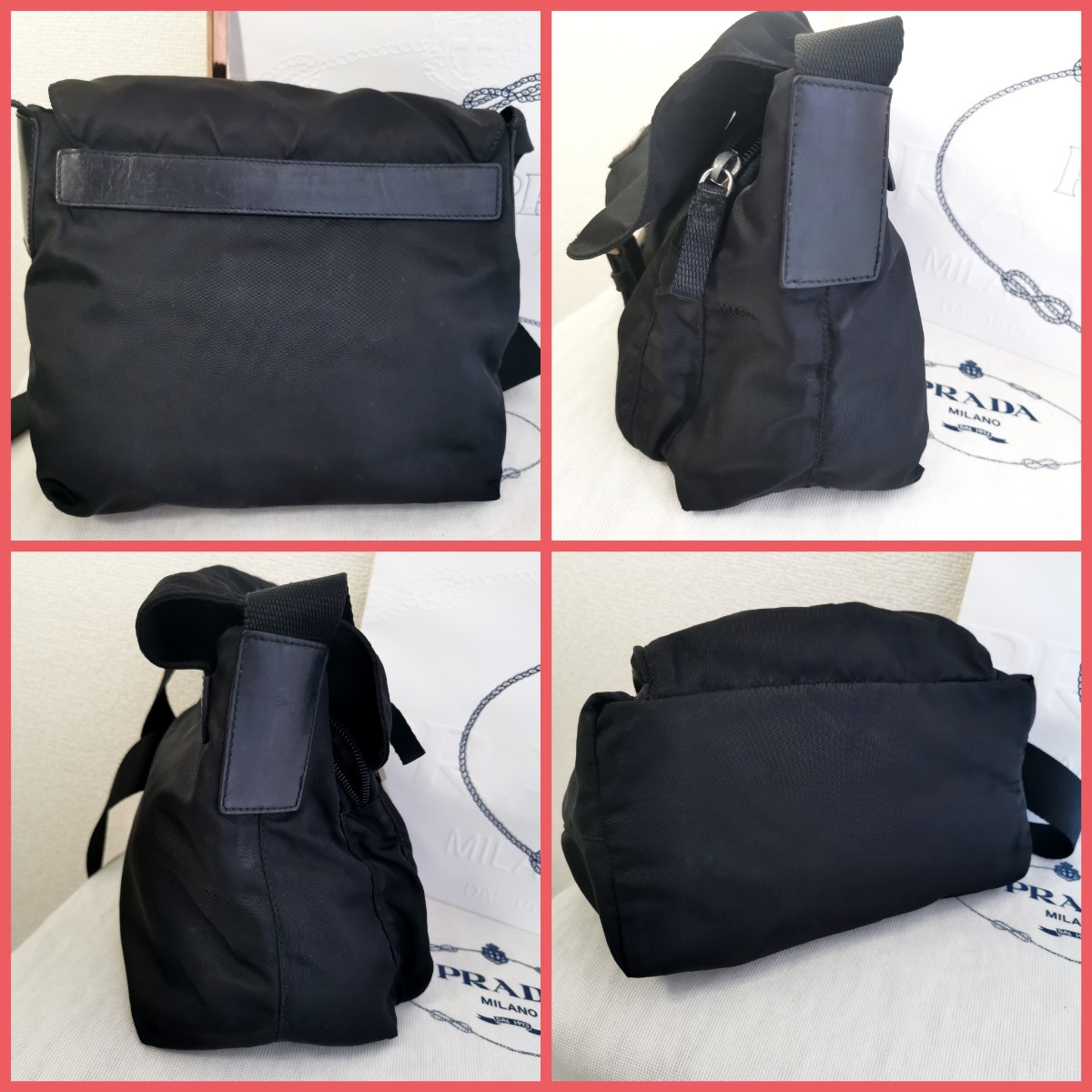 正規品】プラダPRADA ショルダーバッグ黒 白タグあり イタリア製 正規品】プラダPRADA ショルダーバッグ黒 白タグあり イタリア製