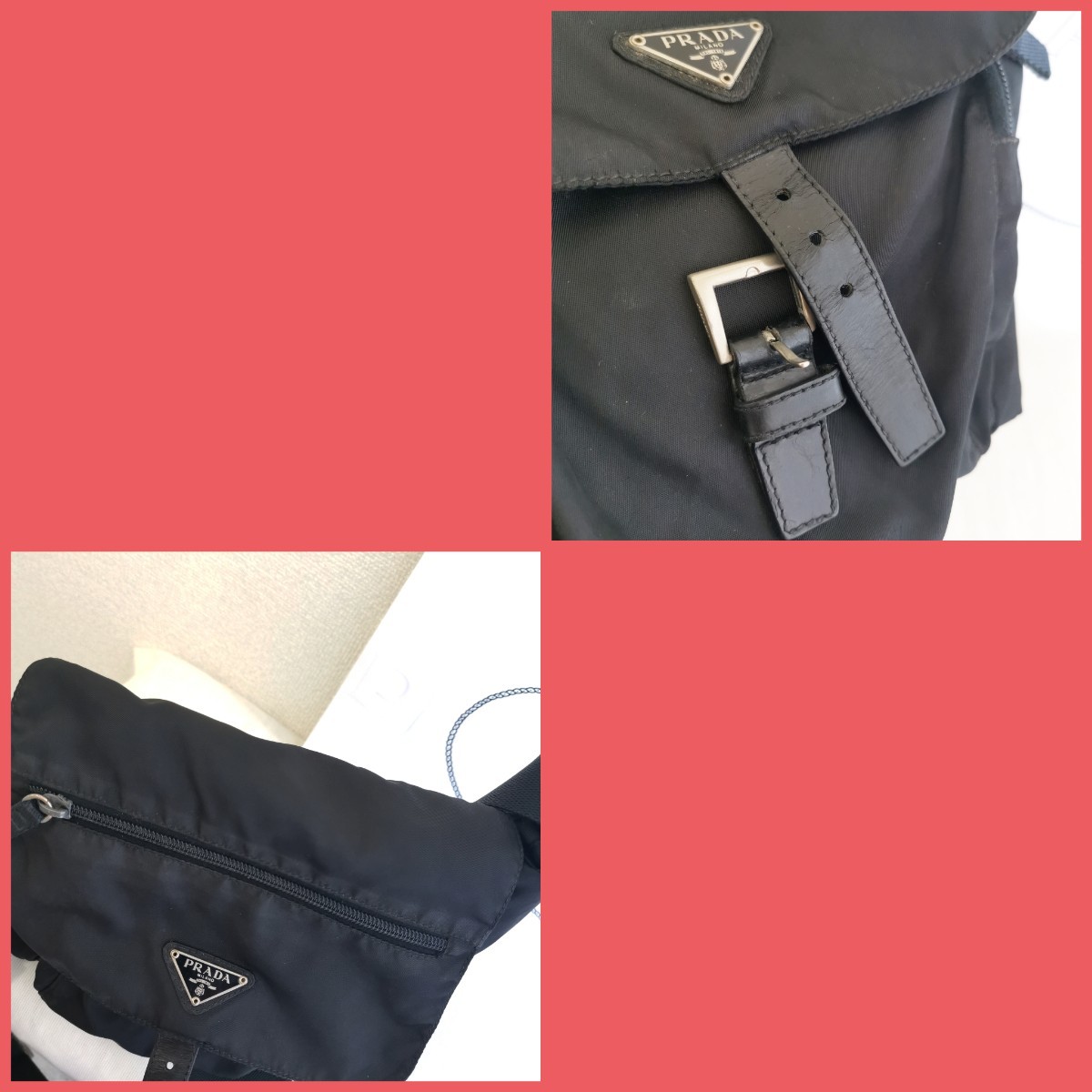 正規品】プラダPRADA ショルダーバッグ黒 白タグあり イタリア製 正規品】プラダPRADA ショルダーバッグ黒 白タグあり イタリア製