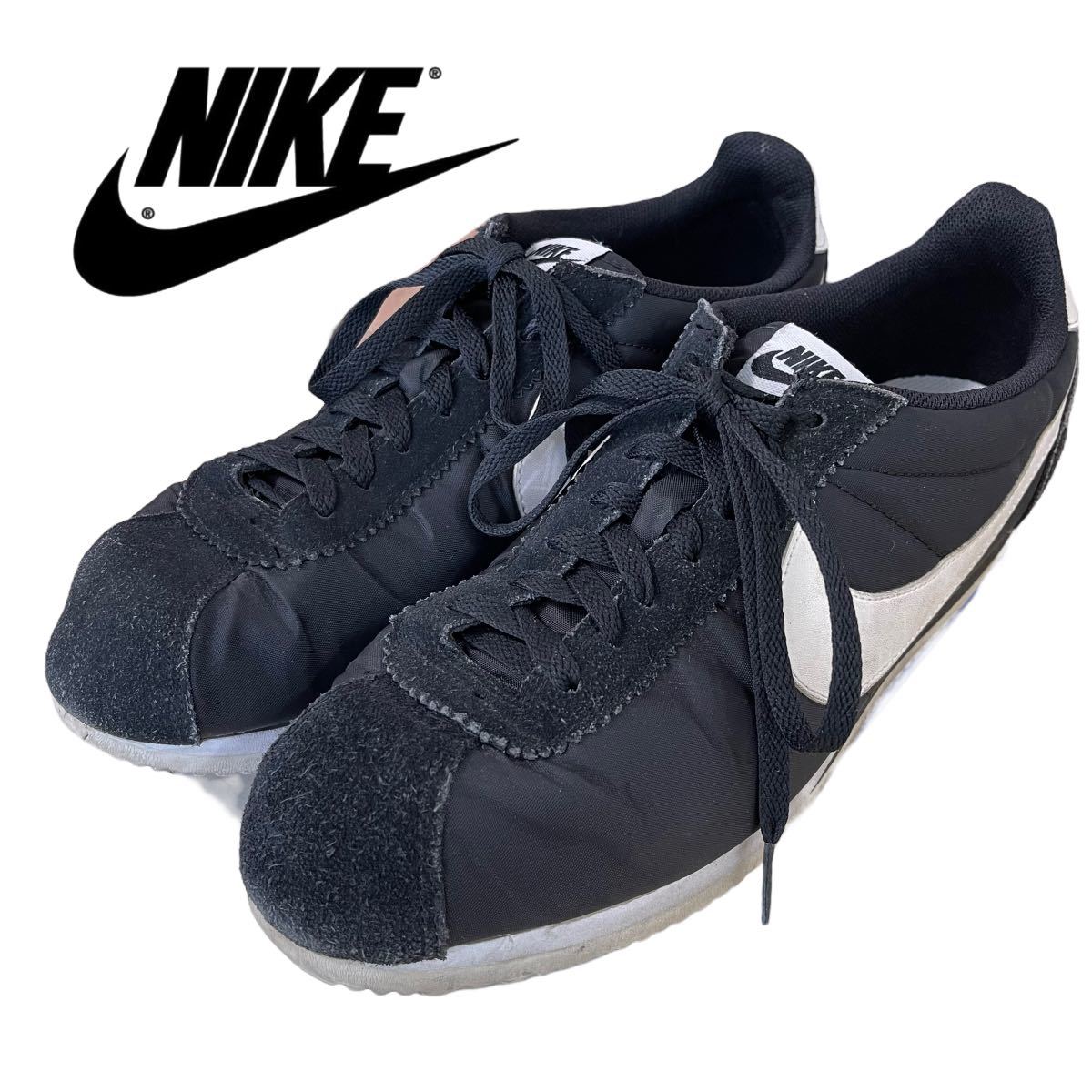 b516 NIKE CLASSIC CORTEZ NYLON ナイキ クラシックコルテッツ ナイロン スニーカー ブラック メンズ メジャー採寸29㎝ シューズ 靴 くつ_画像1