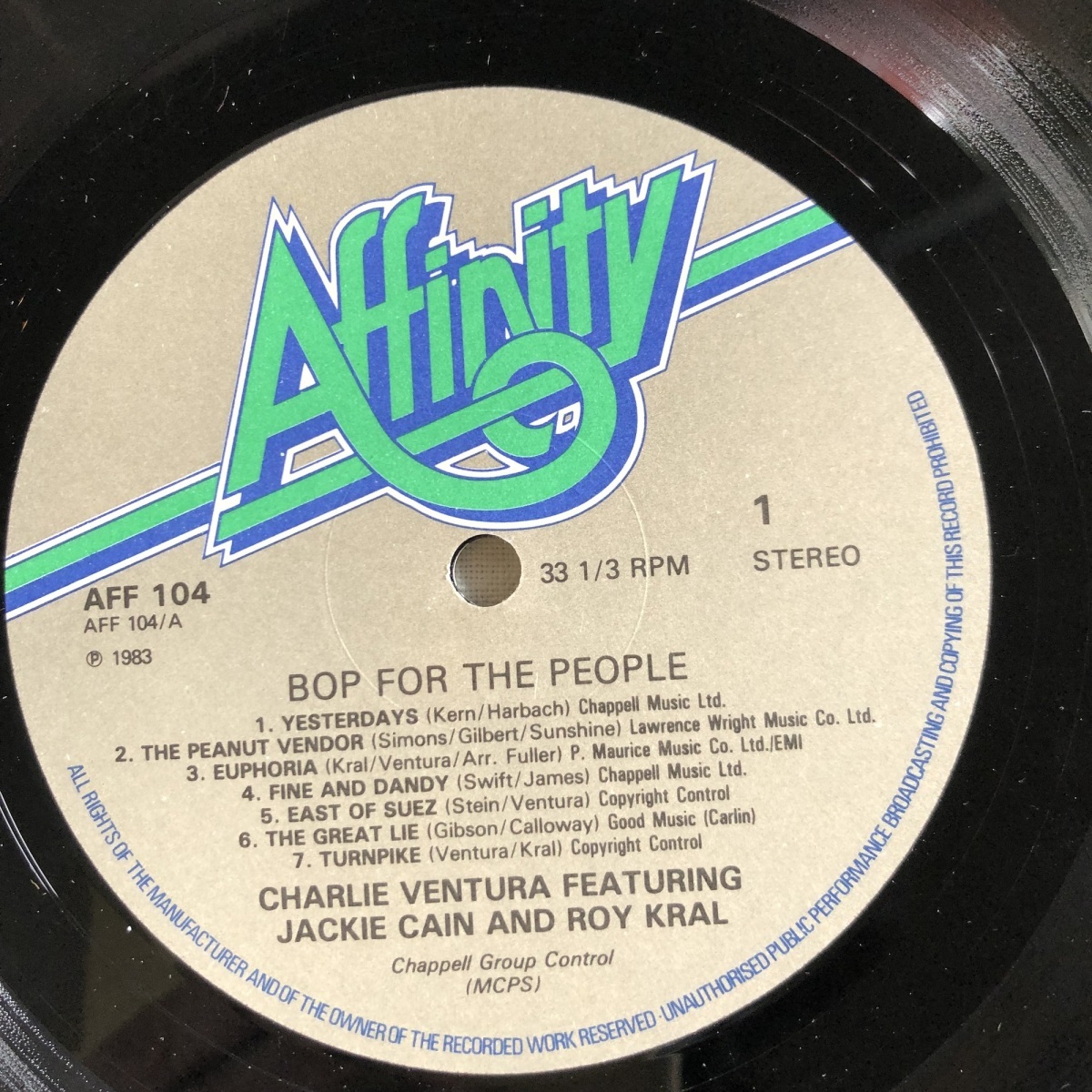 Charlie Ventura featuring Jackie Cain and Roy Kral / Bop For The People LP Affinity_画像3