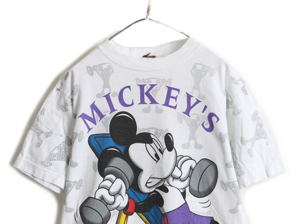 90s ■ ディズニー ミッキー マウス 総柄 プリント 半袖 Tシャツ ( メンズ レディース M 程) 90年代 オールド キャラクター 大判プリント_画像2