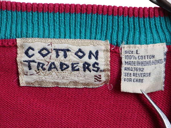 90s ■ COTTON TRADERS クレイジー パターン 長袖 コットン ニット セーター ( メンズ L )古着 90年代 オールド プルオーバー マルチカラー_画像4