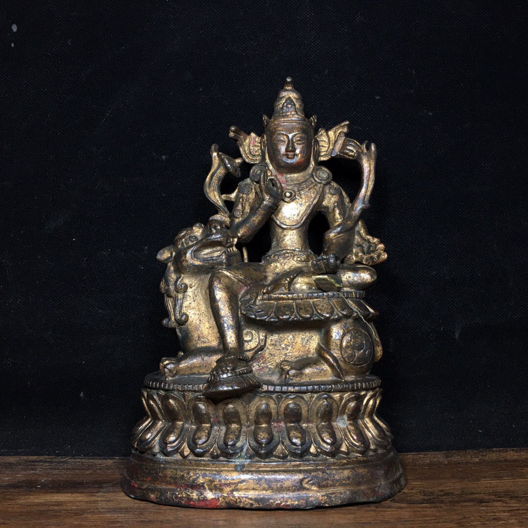 収蔵家蔵・銅製・金鍍・神獣自在觀音仏像』具置物・古賞物・古美術品