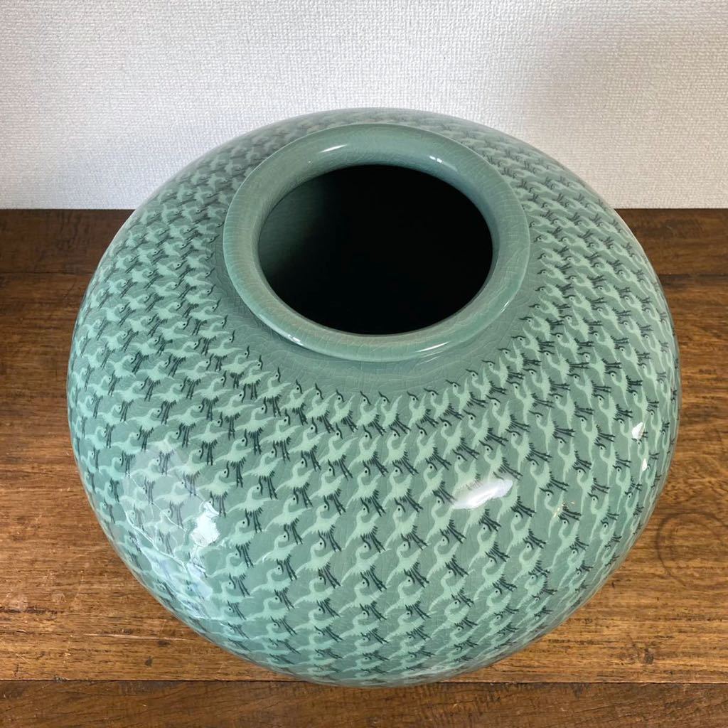 壺 青磁 古岩陶芸 Yahoo!オークション - 韓国伝統工芸品 青磁鶴紋壺 古岩陶芸 金
