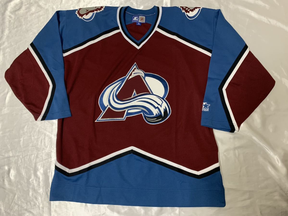 ブランドのギフト スターター アメリカ Avalanche Colorado アイスホッケーUSA 古着 ビッグロゴ ユニフォーム XL ゲームシャツ  コロラドアバランチ NHL アイスホッケー