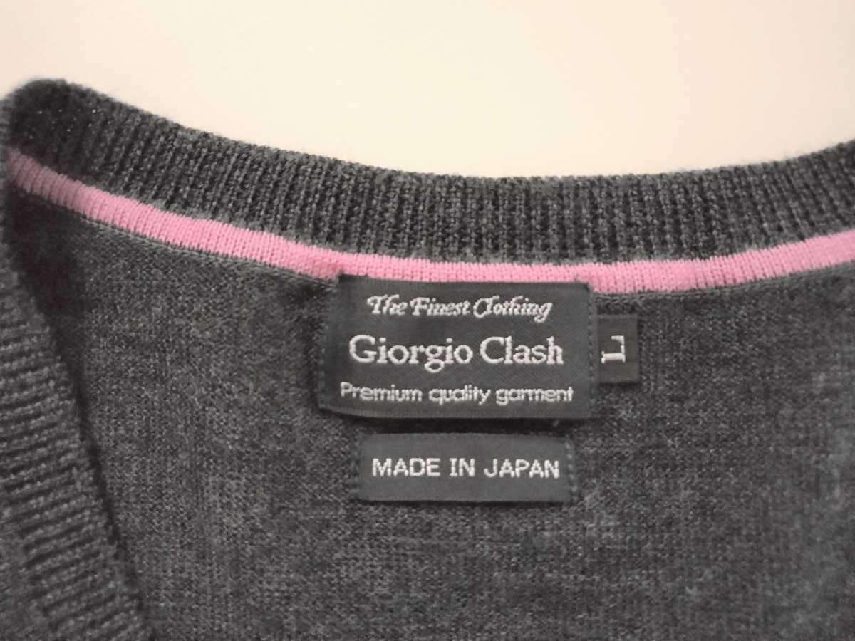 * Giorgio Clash *V neck sweater gray L size thin knitted made in Japan joru geo crash *W2 SLT4.-4
