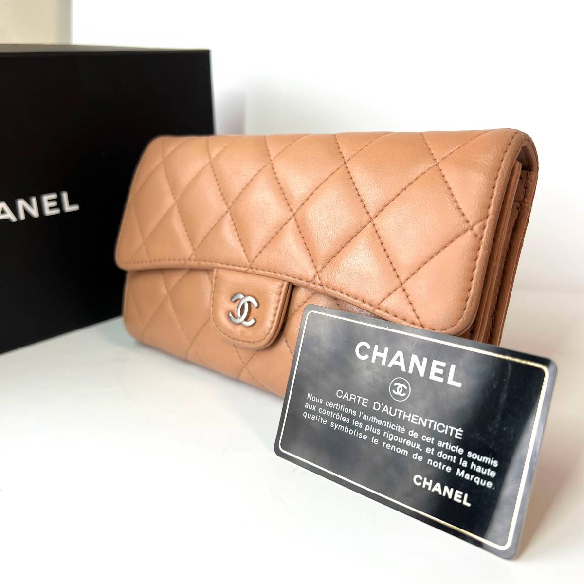 1円 CHANEL シャネル マトラッセ ラムスキン 長財布 レザー ココマーク