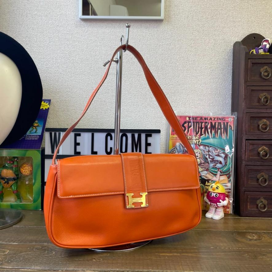 美品 HIGH CLASS ハイクラス ワン ショルダーバッグ オレンジ H金具
