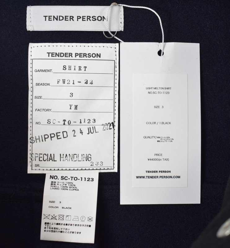 TENDER PERSON/テンダーパーソン　21AW　ライトメルトンシャツ　SC-TO-1123　サイズ：3　カラー：ブラック/ネイビー 22n04_画像3
