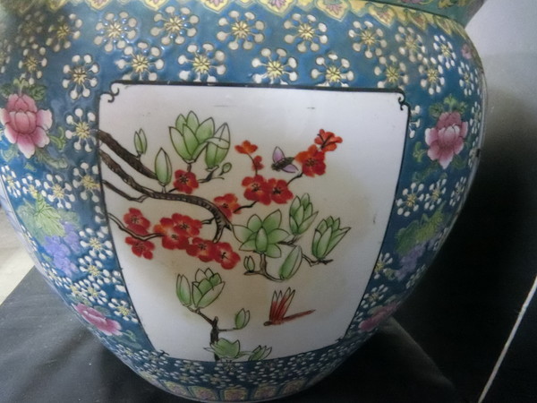 佐前⑦99 中国美術 内側まで豪華 睡蓮鉢 メダカ鉢 火鉢 色絵 特大 大型