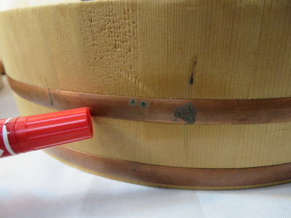 佐S⑧39　寿司桶　すし桶　寿司飯台　おひつ　蓋付き　銅たが　39ｃｍ/36cm　まとめて　_画像6